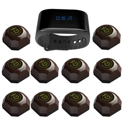 SINGCALL Guest Call Wireless Paging System Alarm Call Service 1 Waterproof Watch with 10 Pager Call Buttons for Bar Cafe Club