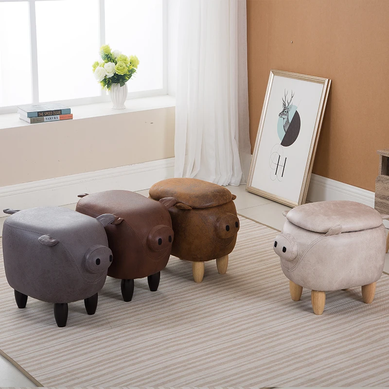 Creative Solid Wood Footstool, Lovely Pig Shoes Stool, Sofa Storage Stools