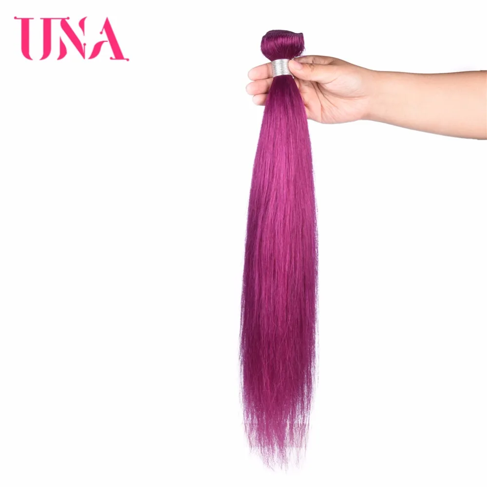 UNA HUMAN HAIR Pre-Colored #Purple Peruvian Straight Hair 3 Bundles Deal 100% Human Hair Bundles Remy Hair Bundles