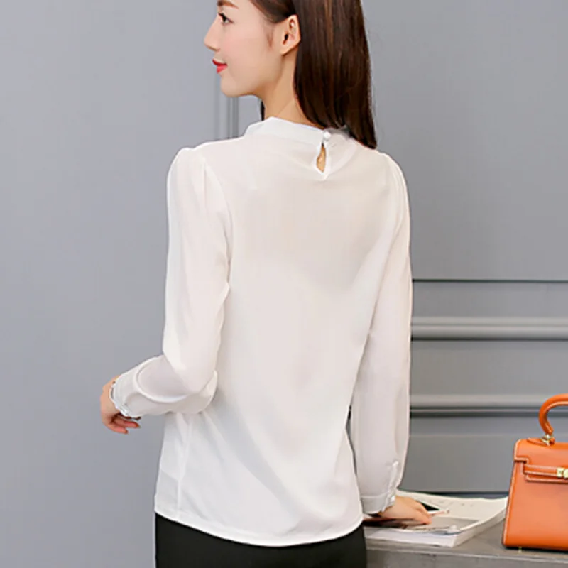 New Fashion Chiffon Blouse Summer Autumn Women Solid Casual Loose Tops Shirts Elegant Slim White Bottoming Shirt Plus Size AB370