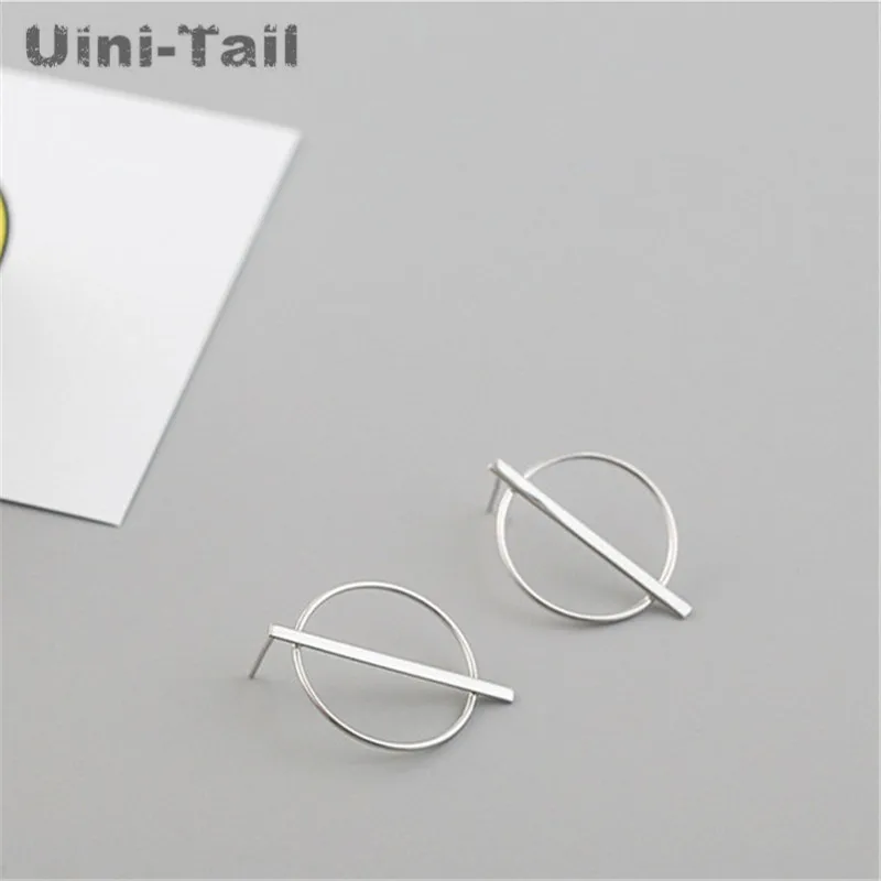 Uini-Tail hot new 925 Tibetan silver circle vertical rod earrings female models Korean fashion tide flow high quality jewelry