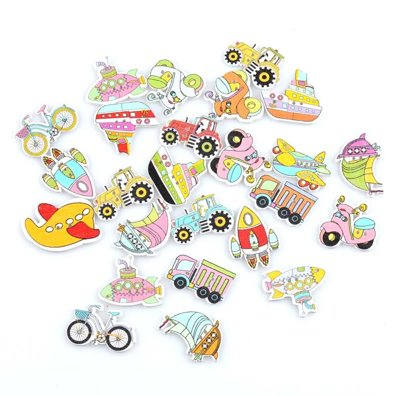 Mixed vehicle Painting Wooden decorative Buttons For Sewing Handmade Scrapbooking Crafts 25pcs 20-33mm MT1666