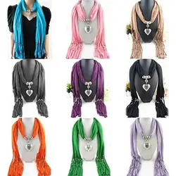 Women Fashion Soft Bead Tassels Scarf with Love Heart Charm Pendant Accessory