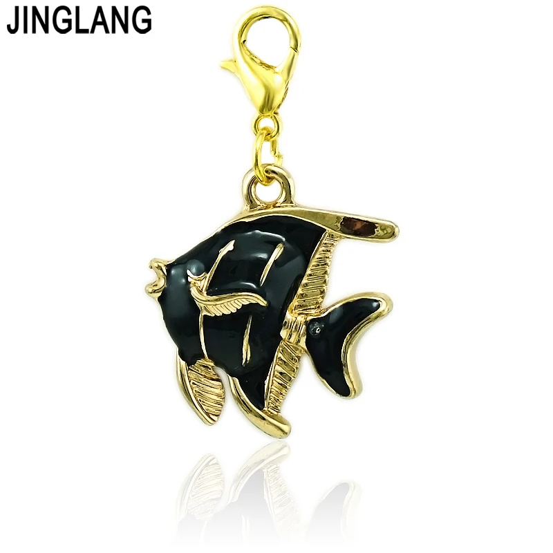 JINGLANG Classic Lobster Clasp Ocean Series Charms Dangle Mix Color Fish DIY Charms For Jewelry Making Accessories 12pcs