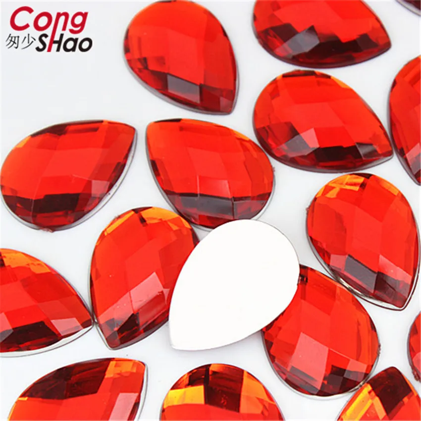 Cong Shao 80pcs 18*25mm Tear Drop Acrylic Rhinestone Trim Flatback Stones And Crystals For Costume Crafts Button No Hole CS592