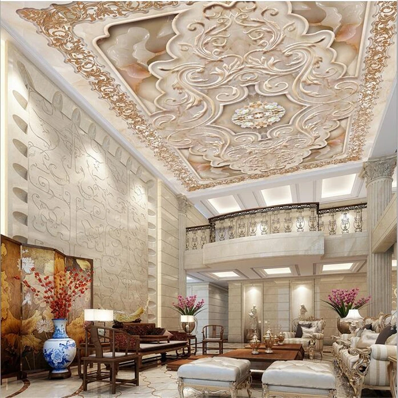 

wellyu Custom wallpaper 3d murals exquisite European marble jade carved living room bedroom ceiling zenith fresco 3d wallpaper