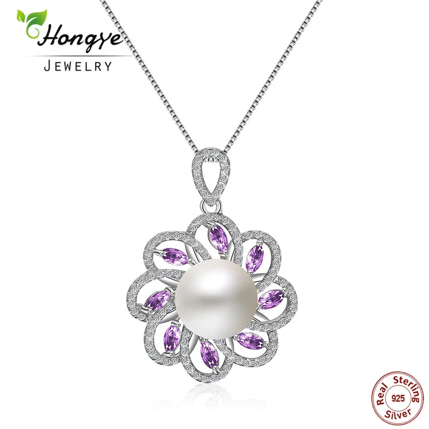 

Hongye AAAAA 100% Natural Freshwater Pearls 12mm Big with 925 Sterling Silver Pendant Necklace Upscale Jewelry for Women Party