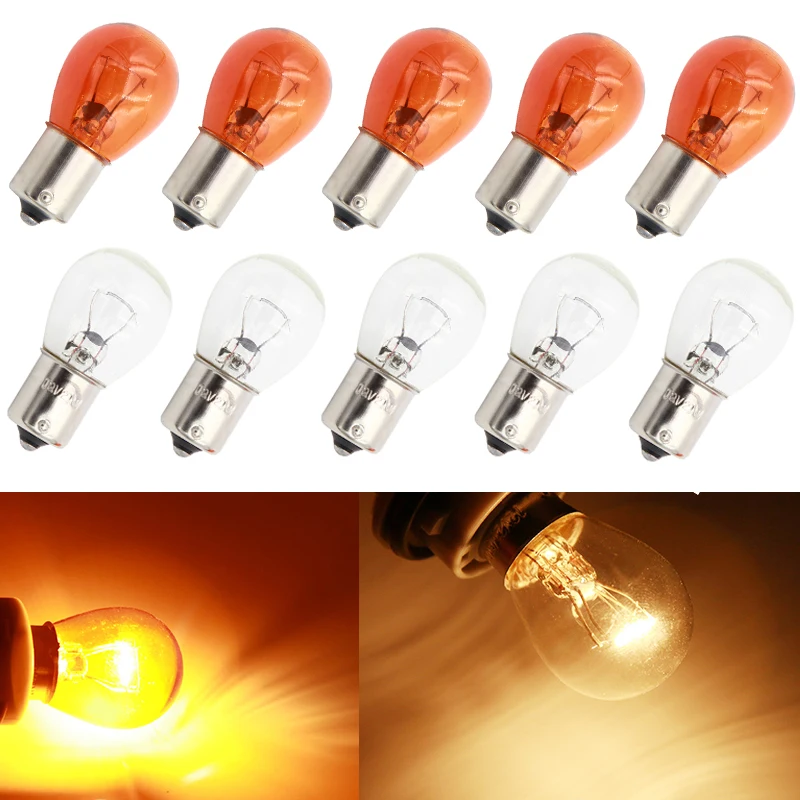 

KEVANLY 10pcs car 1156 P21W BA15S halogen lamp 12v 21W warm white reverse lights brake bulbs Stop Light Rear Turn Signal DRL 12v