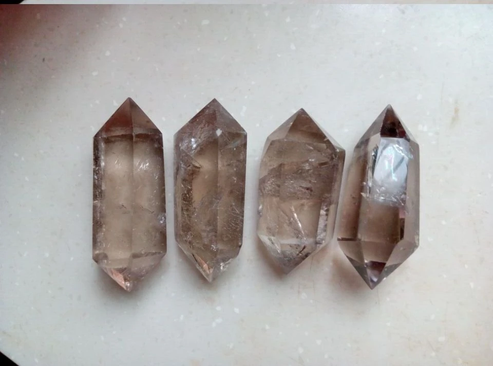 

Rainbow!!!4pcs Natural smoky QUARTZ CRYSTAL dt wand POINT HEALING 478.8g