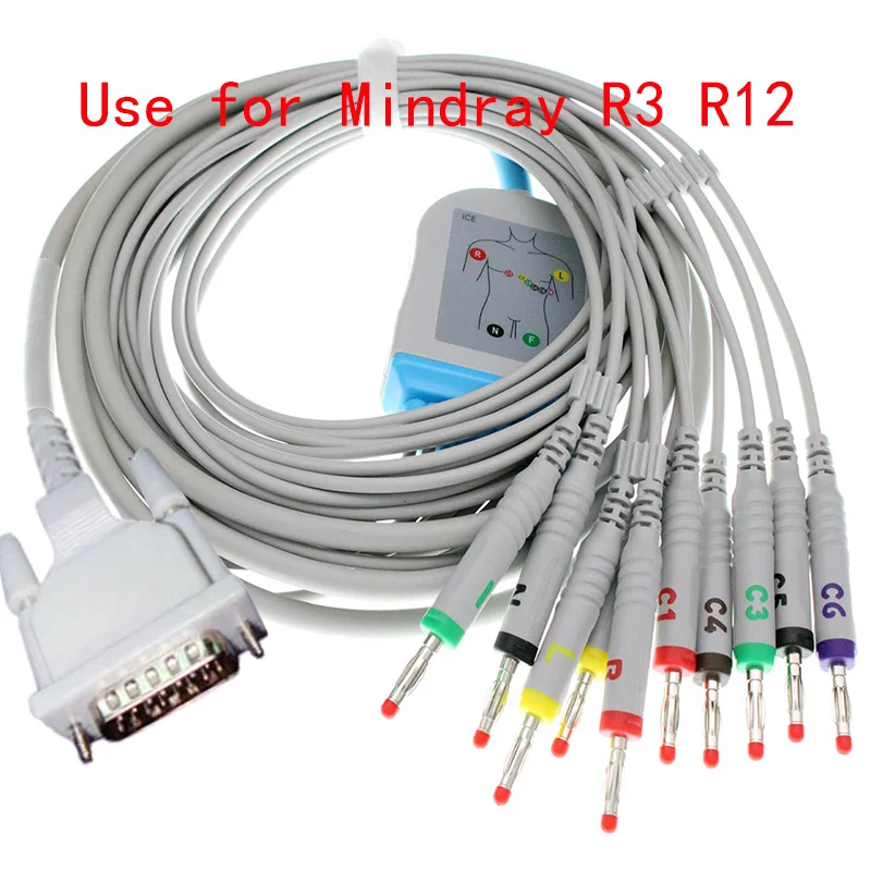 

Compatible with 15pin Mindray R3 R12 ECG EKG monitor 040-001644-00 of 12 lead ECG cable and leadwires,4.0banana plug,IEC or AHA.