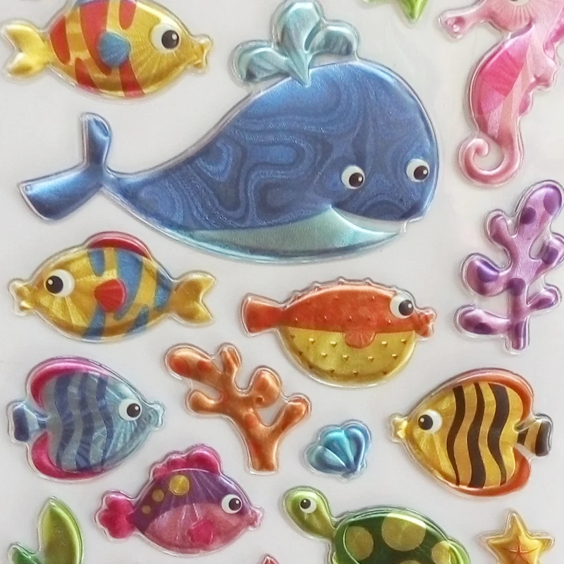 5 PCS set Cartoon Anime Ocean Fishes Sticker Shark Whale Submarine World Sticker Notebook Ornament