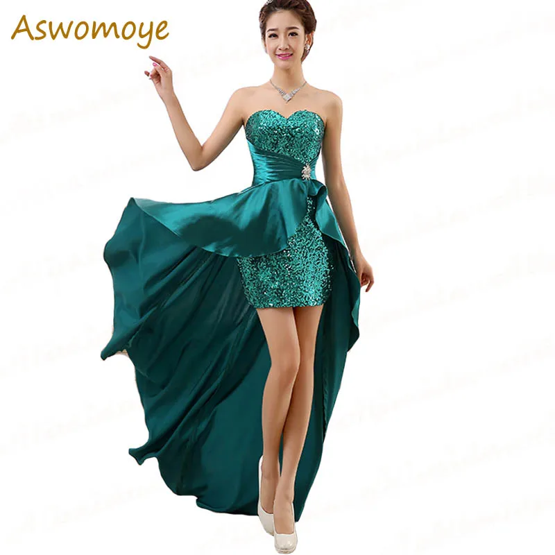 Aswomoy Stunning Evening Dress 2020 Short Front Long Back Sequins Prom Dress Wedding Party Dress vestido de festa robe de soiree