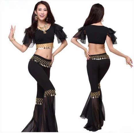 New crystal cotton and chiffon belly dance suit top speaker trousers women belly dance set colors sexy dance sets