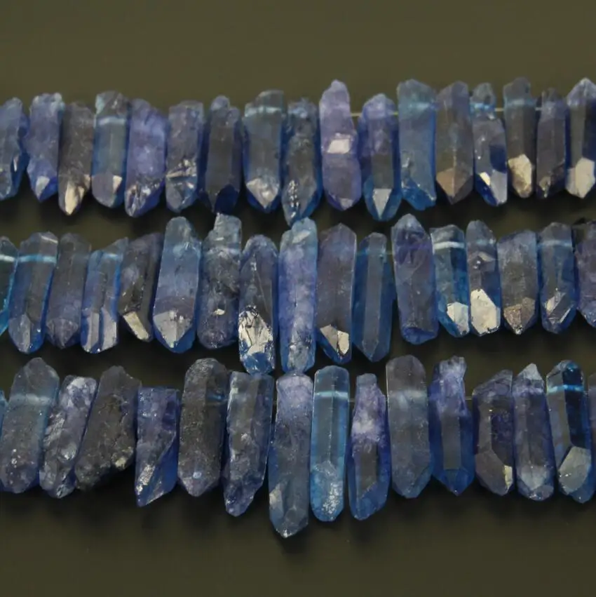 Rough Lapis Blue Color Quartz Crystal Top Drilled Tusk Spike Beads Necklace Strand,Natural Stones Stick Points Jewery