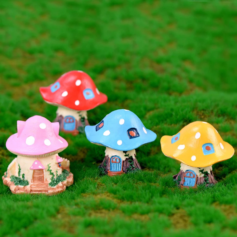 1PC Kawaii Garden Mini Mushroom House Micro Figurine Resin Craft Decorative Ornament Tiny Fairy World Bonsai Decoration