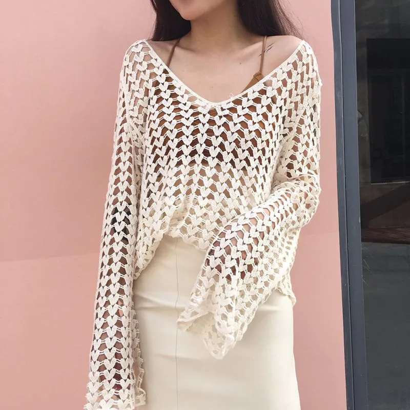 

New Swimwear Cover Up Love Hollow Out Crochet Swimsuit Cover-Ups Long Sleeve Bathing Suit Beachwear Tunic Beach Shawl Hot