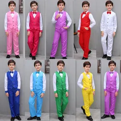 Jazz Dance Costumes Kids White Shirt Candy Color Vest Pants Boys Hip Hop Clothing Stage Costume Child Performance Wear DNV11600