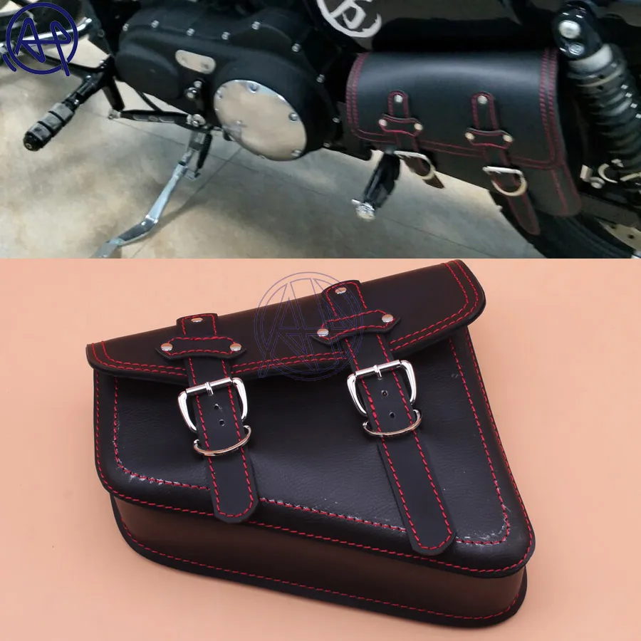 Bolsa de couro PU para motocicleta, bolsa de bagagem, cestos de moto, linha preta e vermelha, Harley Sportster XL 883, 1PC