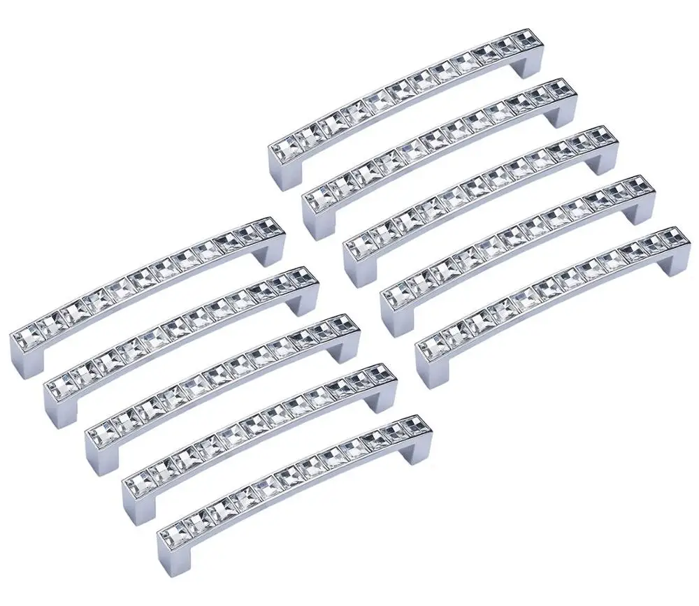 10pcs Solid Crystal Bar Furniture Handle Crystal Rhinestone Cabinet Handle Pull Kitchen Cabinet Cupboard Drawer Handle