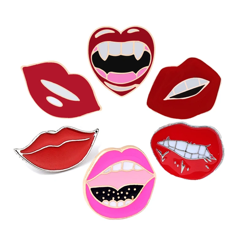 Variety Of Red Lips Enamel Brooches Fashion Romantic Sexy Mouth Lapel Pins Jackets Backpack Badge Vintage Jewelry Gift For Women