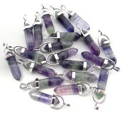 Natural stone fluorite Quartz Crystal Turquoises lapis tiger eye chakra pendant for diy Jewelry making necklace Accessories24pcs