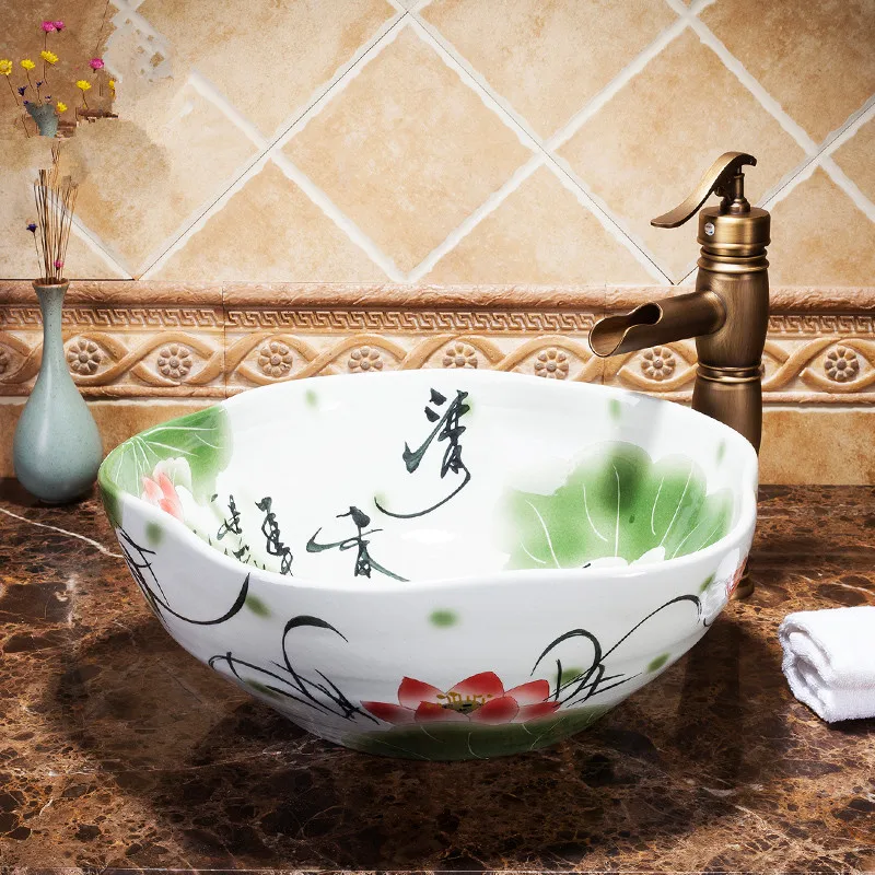 Traditional Chinese Cloakroom Counter Top porcelain wash basin bathroom sinks ceramic bathroom cabinets sinks