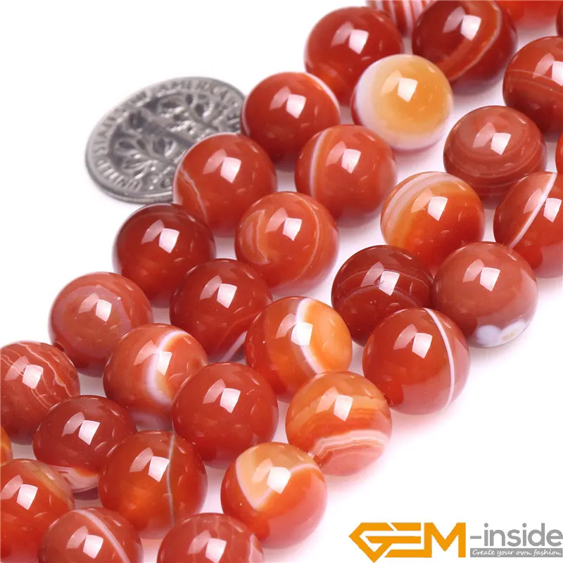 Red Sardonyx Stripe Agates Round Beads For Jewelry Making Strand 15\