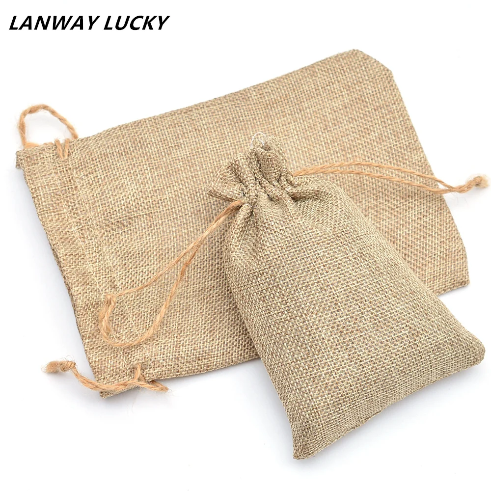 Large Natural Jute Pouch Drawstring Bags Shoes Scarf Clothes Sock Dress Storage Packaging Bag For Home Storage 20x25cm 50pcs