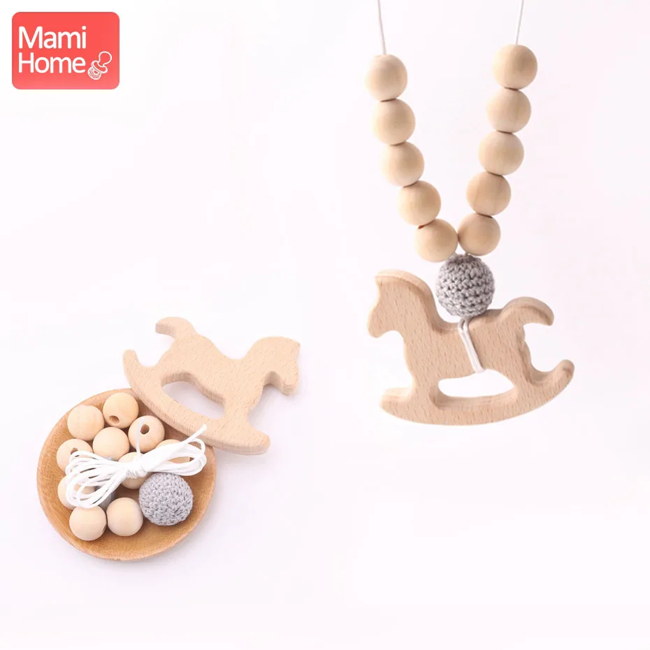 

mamihome Organic Wood Teether Trojan Pendant DIY Necklace Newborn Gift Food Grade Wooden Teething Toys Nurse Gift Baby Teether