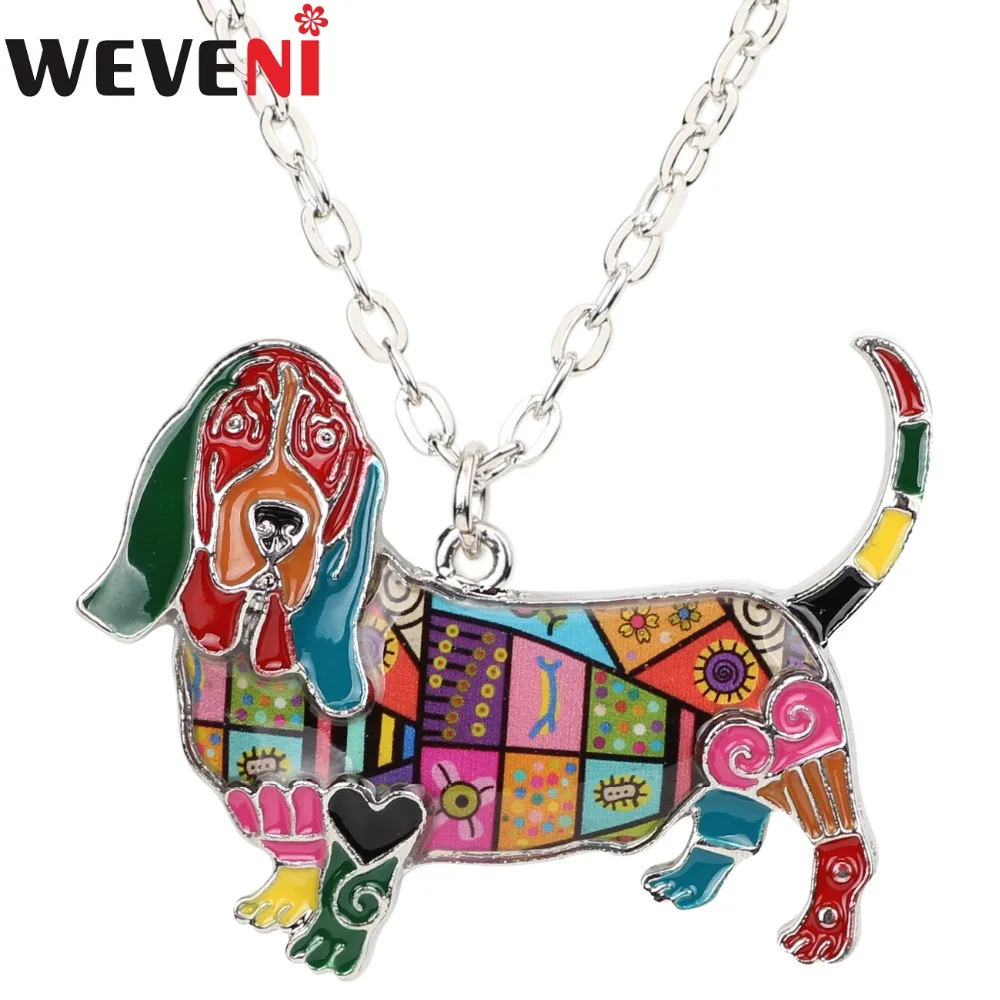 WEVENI Original Enamel Basset Hound Dog Necklace Pendants Souvenir Statement Choker Chain Collar Fashion Jewelry For Women