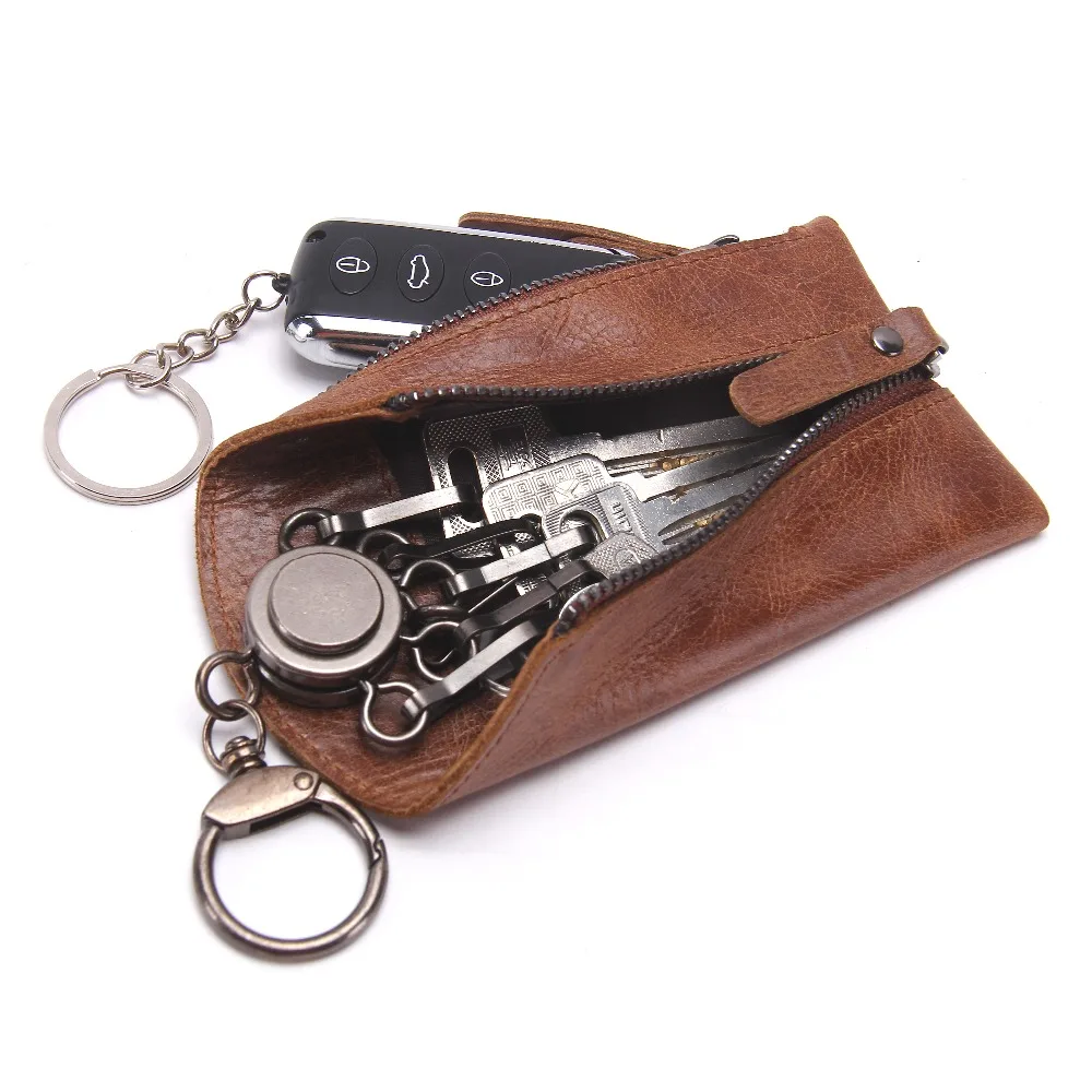 Contact\'S Fashion Genuine Leather Women Key Wallet Keychain Covers Zipper Key Case Bag Key Organizer Holder Housekeeper Keys