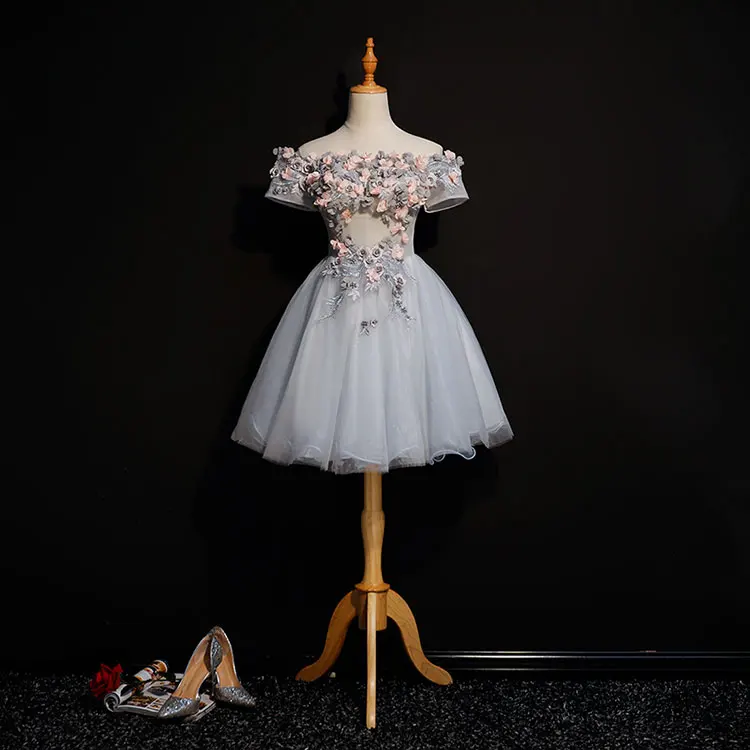 short lolita alice cosplay grey 3d flowers short ball gown medieval dress Renaissance gown queen Victorian/Belle Ball