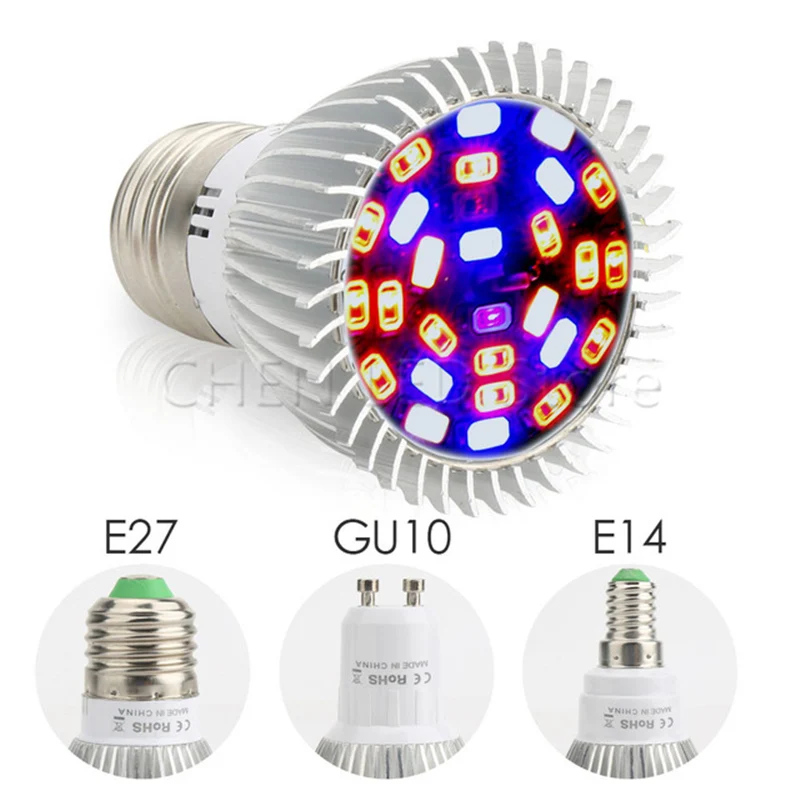 ضوء نمو Led أحمر/أزرق ، UV/IR ، 18/28W ، E27 ، E14 ، GU10 ، لزراعة الخضروات ، الزراعة المائية ، الزهور