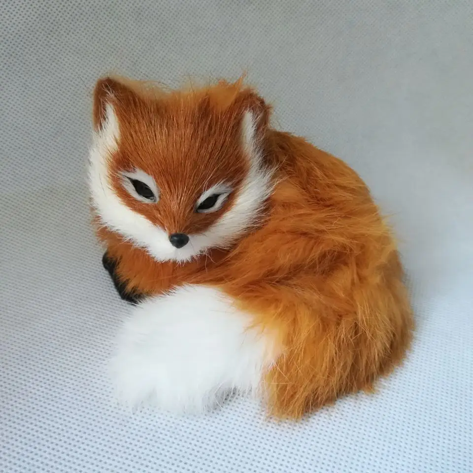 about 13x12cm plastic&fur Curled-up fox hard model yellow fox craft home decoration toy gift w0212