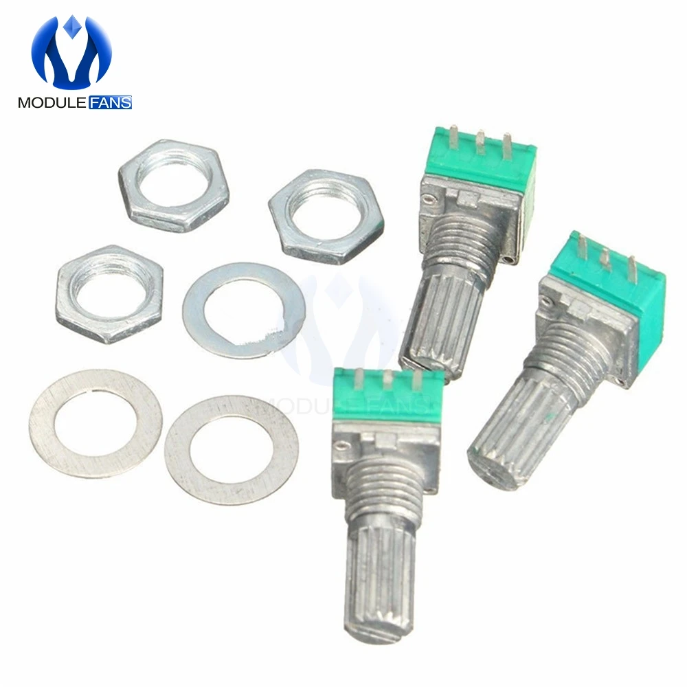 5 Stück B10K Potentiometer – Linear, 3 Anschlüsse, Mit Muttern & Unterlegscheiben, Für Audio & Haushaltsgeräte