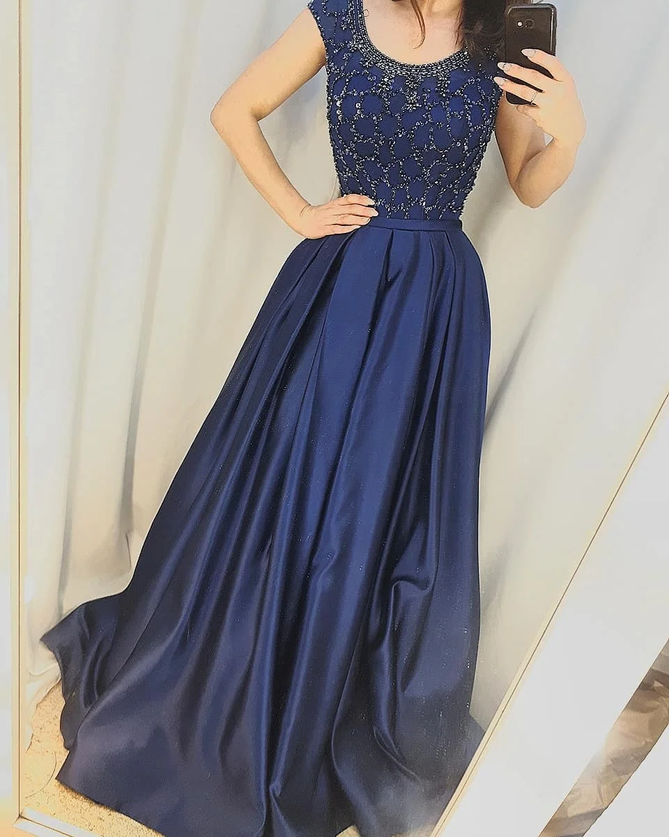 Robe de soirée de forme trapèze, col à bijoux, sans manches, tenue de bal sur mesure, arabe, dubaï, nouvelle collection 2019