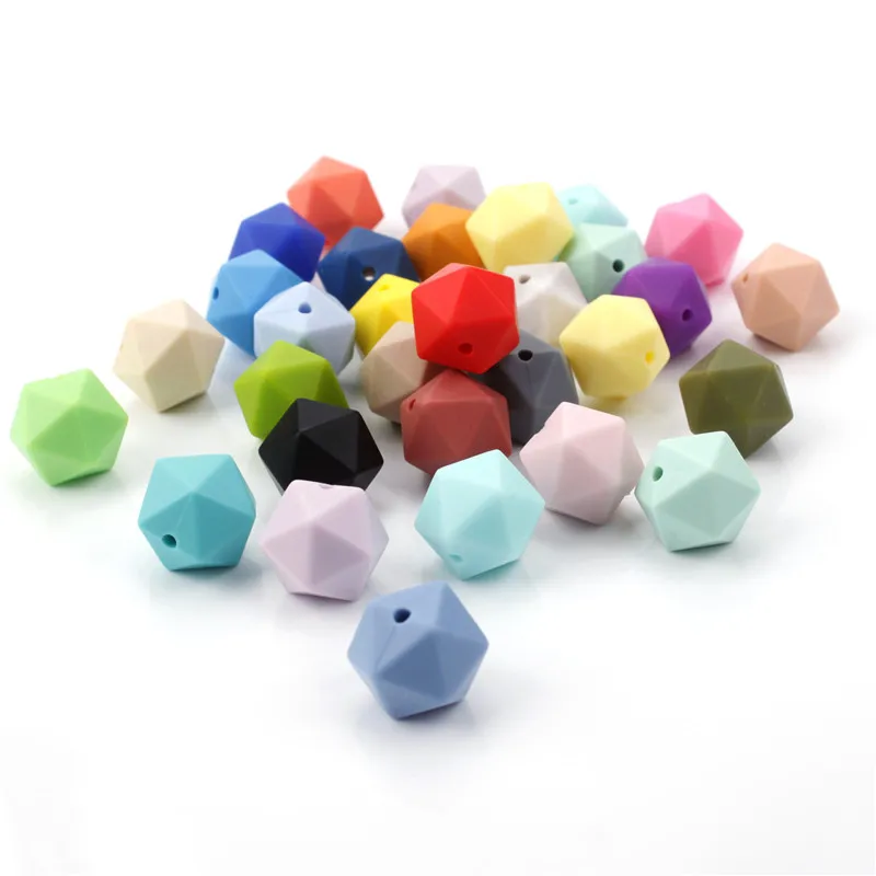 50pcs 14mm Icosahedron Teethers Silicone Beads Polyhedron Baby Teether Teething Necklace Bracelet Bpa Free Pacifier Chain DIY