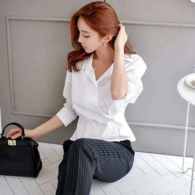 S-XXL Plus Size Women White Blouses 2019 Fashion Long Sleeve Turn Down Collar Office Shirt Chiffon Work Blouse Shirt Casual Tops