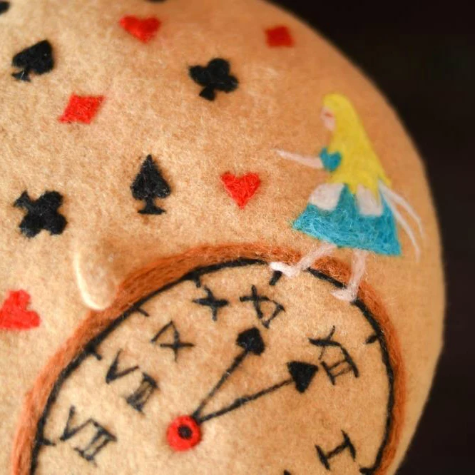 Faramita Holiday Alice in Wonderland Watch Women Girls Manual Berets Winter Fall Hand Made Beret Hats for Female Caps Wool Hat