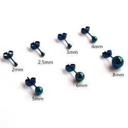 Titanium Blue Plating Small Ball Stainless Steel Stud Earrings For Men Women 2mm to 8mm