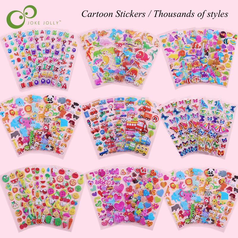 10 Sheets/Lot 3D Puffy Bubble Stickers Cartoon Princess Cars Animals Waterpoof DIY baby Toys for Children Kids Boy Girl GYH