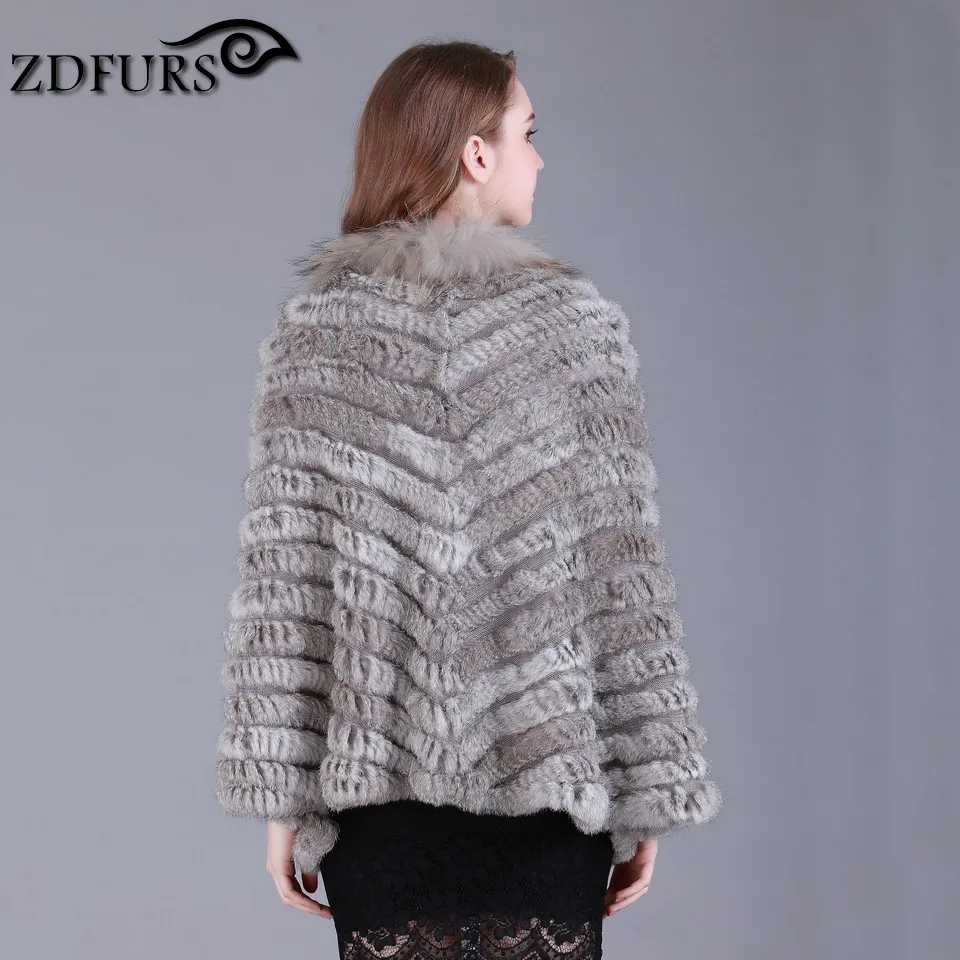 ZDFURS * new fashion real knited rabbit fur Shawl poncho stole shrug cape robe tippet amice wrap raccoon fur collar