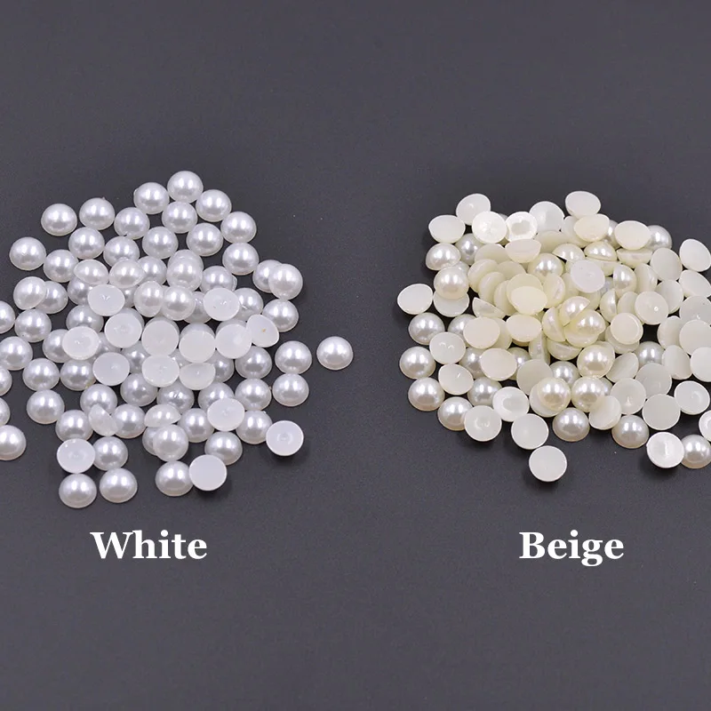 JUNAO 2 4 6 8 10 18 20 mm White Beige Half Round Pearl Beads Flatback Plastic Pearl Non Sewing Scrapbook Crystal Stones for DIY