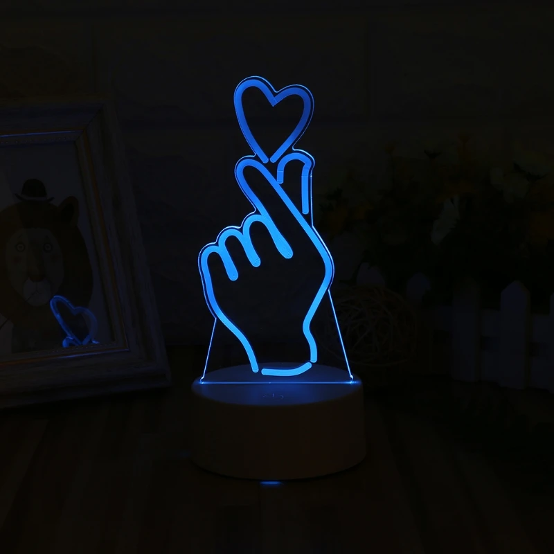 USB Novelty 7 Colors Changing Finger Heart LED Night Light 3D Desk Table Lamp Home Decor