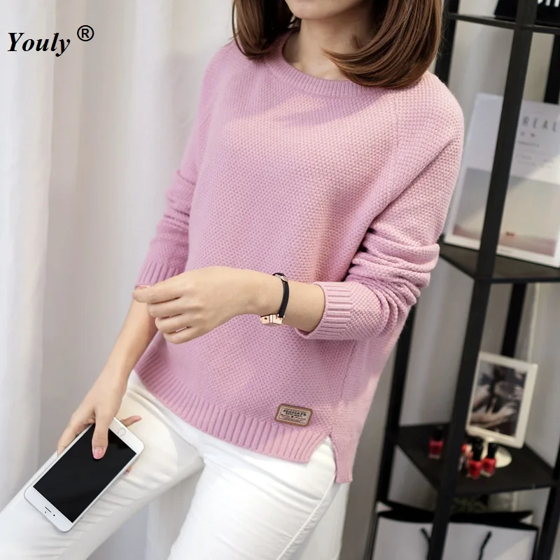 

Women Winter Warm Pullovers sweater Split Long sleeve Jumpers Solid Color female Sweaters and Pullovers Casual Knitwear Sweater