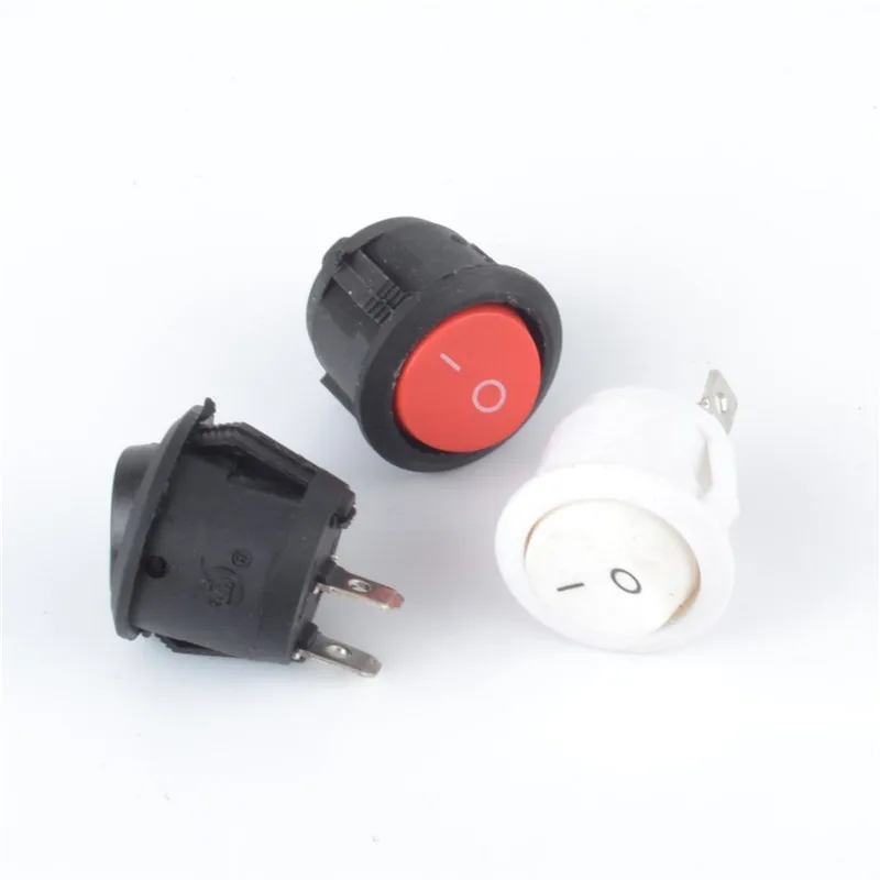 Red Black White 20mm Diameter ON/OFF Round Rocker Toggle Switch 6A/250VAC 10A 125VAC Plastic Push Button Switch