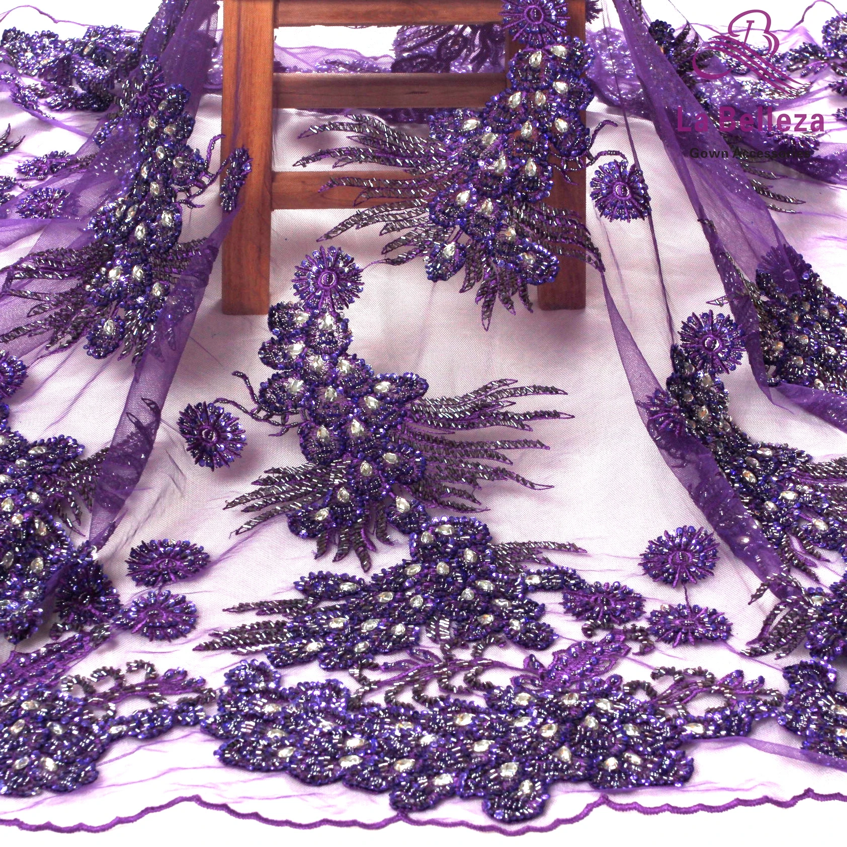 La Belleza Purple tea green,lack blue  super heavy hand beaded beaded  prom dress lace fabric 1 yard