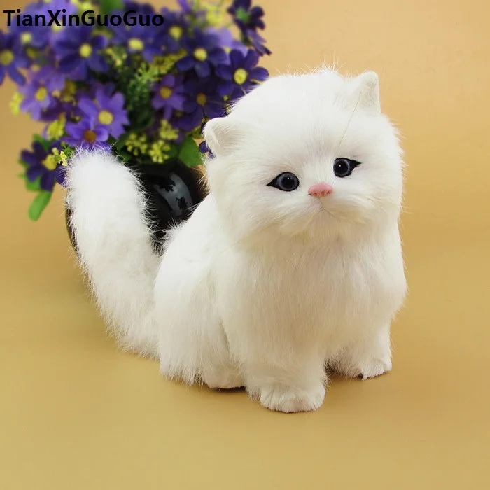 

simulation cat sounds miaow ,about 15x17cm hard model toy polyethylene&furs white squatting cat ,decoration toy gift s1787