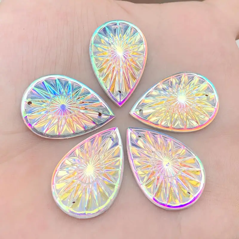 DIY 12pcs 20*30mm Drop Rhinestones Flat Back Gems Crystal Resin Stones Sewing Beads for Clothes Wedding decoration -HA17