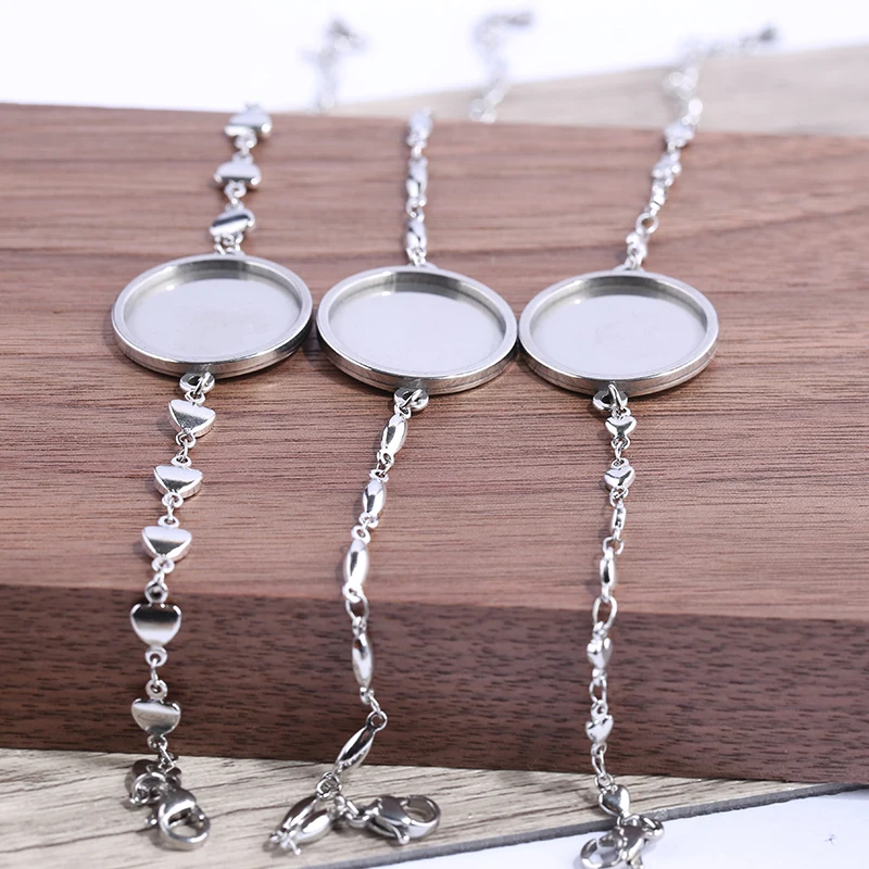 onwear 5pcs stainless steel blank cabochon bracelet base settings 20mm dia bezel trays diy jewelry making accessories